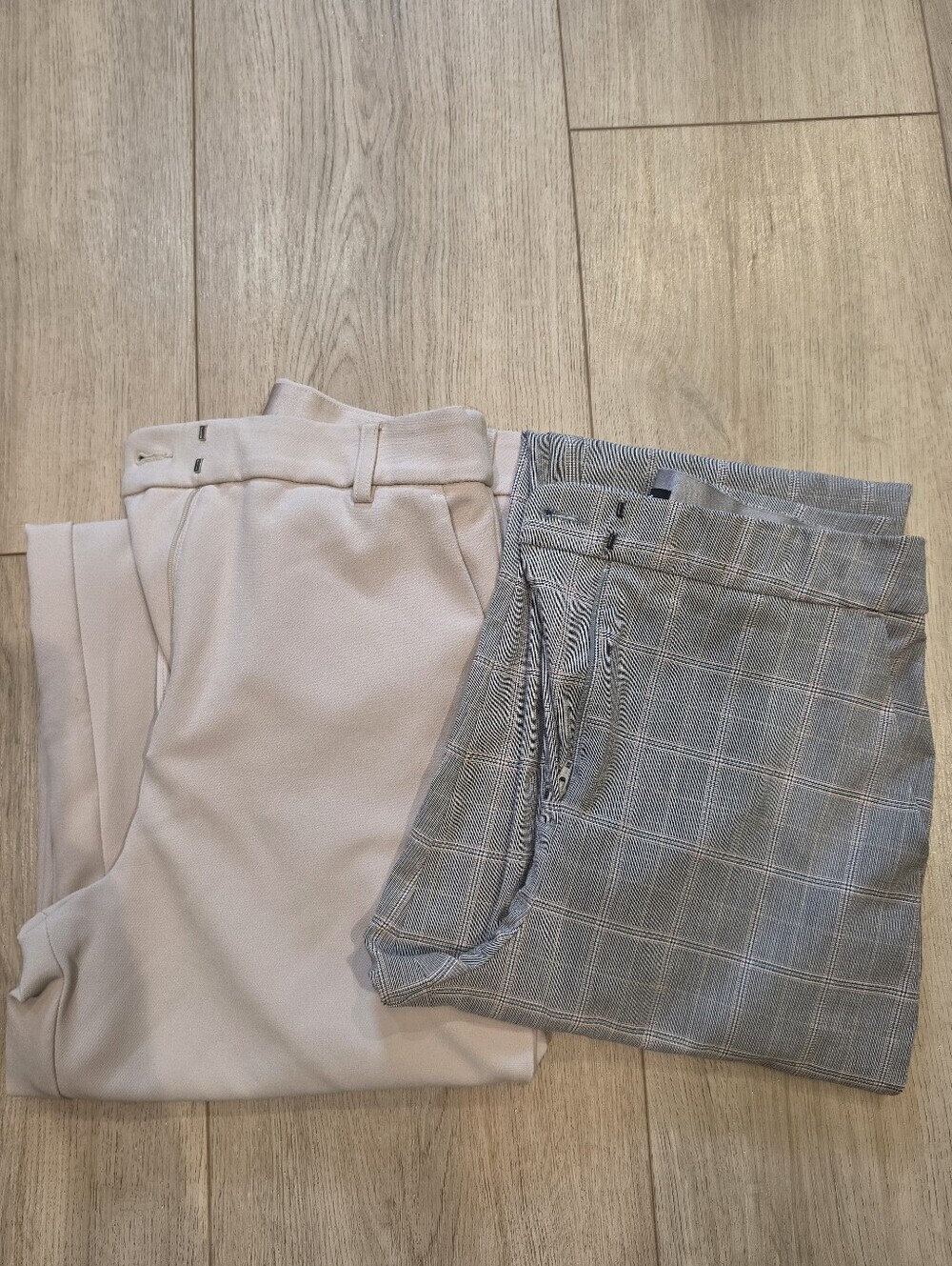 Express Editor Straight Ankle Pants Women’s Plaid Career Trousers And Tan Bundle